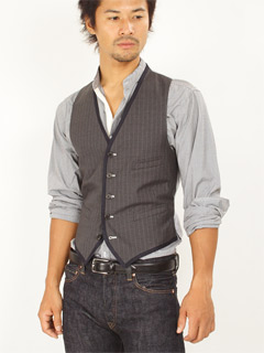 Band of Outsiders Wool Stripe Odd Vest: Grey