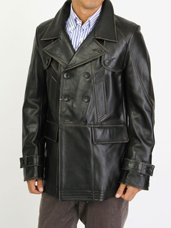 Diamond Geezer Leather Trench P-Coat: Black Diamond Geezer Leather Trench P-Coat: Black