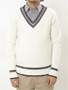 ast Intrecciato Wool V-neck Sweater F108-150: Off-White