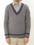 ast Intrecciato Wool V-neck Sweater F108-150: Medium Grey