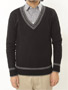 ast Intrecciato Wool V-neck Sweater F108-150: Black