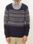 ast Wool Angora Fairisle Crewneck Sweater F108-151: Navy
