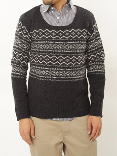 ast Wool Angora Fairisle Crewneck Sweater F108-151: Charcoal