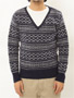 ast Wool Angora Fairisle V-neck Sweater F108-152: Navy