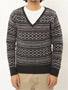 ast Wool Angora Fairisle V-neck Sweater F108-152: Charcoal