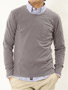 ast Cotton Stretch Long-Sleeve Crewneck Sweater S109-151: Grey