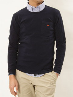 ast Cotton Stretch Long-Sleeve Crewneck Sweater S109-151: Navy