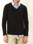 ast Cotton Stretch Long-Sleeve V-neck Sweater S109-152: Black