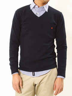 ast Cotton Stretch Long-Sleeve V-neck Sweater S109-152: Navy