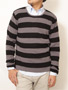ast Cotton Stripe / Solid Reversible Crewneck Sweater S109-153: Black / Grey