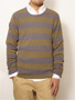 ast Cotton Stripe / Solid Reversible Crewneck Sweater S109-153: Grey / Khaki