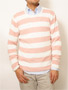 ast Cotton Stripe / Solid Reversible Crewneck Sweater S109-153: Off-White / Pink