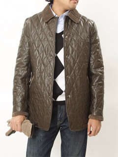 Tabloid News Lambskin Quilted Jacket: Olive Brown Tabloid News Lambskin Quilted Jacket: Olive Brown