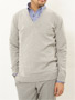 Tabloid News Wholegarment Cotton V-neck Sweater 19160900: Light Grey