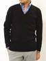 Tabloid News Wholegarment Cotton V-neck Sweater 19160900: Black