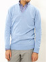 Tabloid News Wholegarment Cotton V-neck Sweater 19160900: Saxe