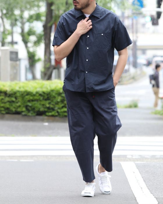 Hand Room Open Collar Short Sleeve Shirt 8081-1601: Navy Hand Room Open Collar Short Sleeve Shirt 8081-1601: Navy