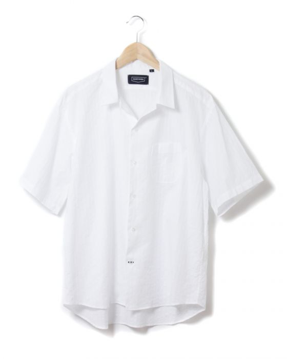 Hand Room Open Collar Shirt Dobby Stripe 8071-1602: White Hand Room Open Collar Shirt Dobby Stripe 8071-1602: White