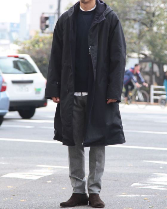 Comoli Hooded Coat 15F-04003: Navy Comoli Hooded Coat 15F-04003: Navy