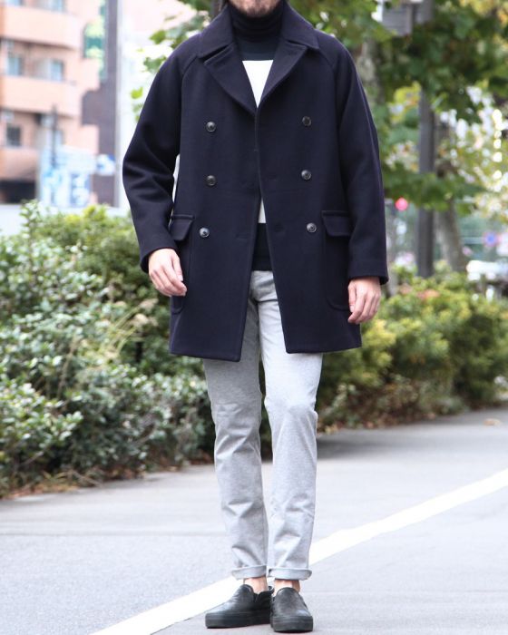 Comoli Cavalier Melton Double Breasted Coat 15F-04005: Navy Comoli Cavalier Melton Double Breasted Coat 15F-04005: Navy