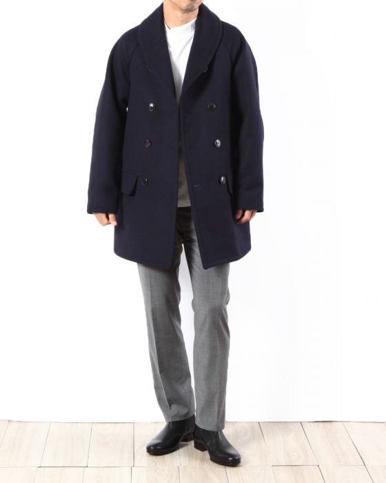 Comoli Cavalier Melton Shawl Collar Coat 15F-04006: Navy Comoli Cavalier Melton Shawl Collar Coat 15F-04006: Navy