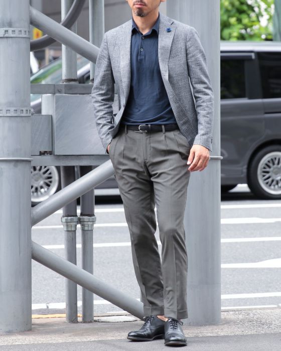 LARDINI（ラルディーニ） ウールリネン グレンチェック シングル2Bジャケット【スーパーソフト】