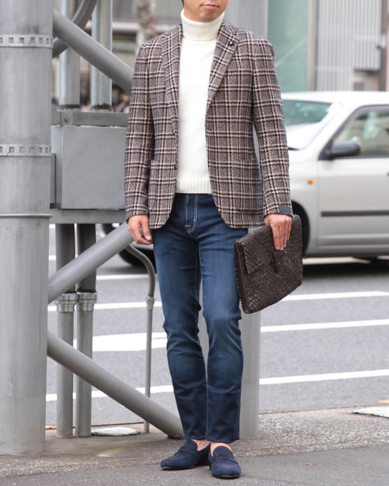 LARDINI（ラルディーニ） コットンウールジャガード ウィンドウペン3Bジャケット【EASY】