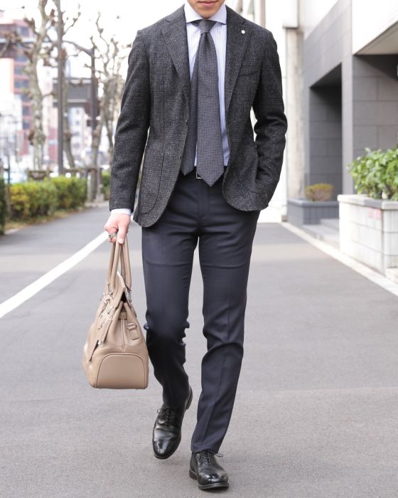 L.B.M.1911（エルビーエム1911） 4者混 ウールシャドーウィンドウペーン ガーメントダイ シングル2B ジャケット【L.B.M.Jack Slimフィット】