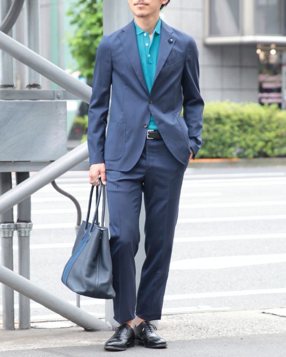 LARDINI（ラルディーニ） ストレッチウール ブルー パッカブルスーツ