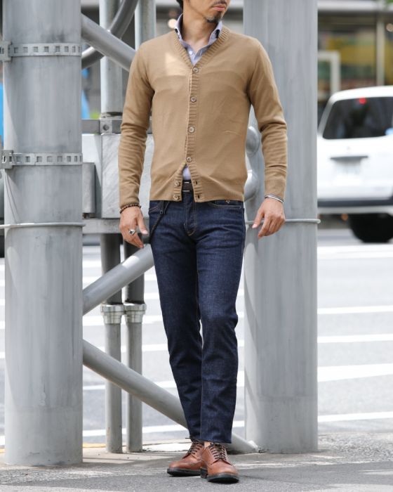 Cruciani（クルチアーニ） 27G＆9G 糸染めウール太リブカーディガン