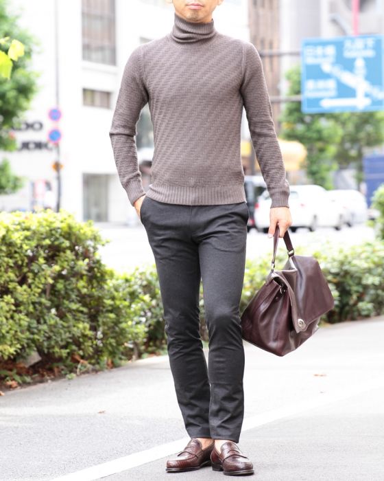 GRAN SASSO（グランサッソ） ジャガードワッフル ウール8G製品染め タートルネックニット