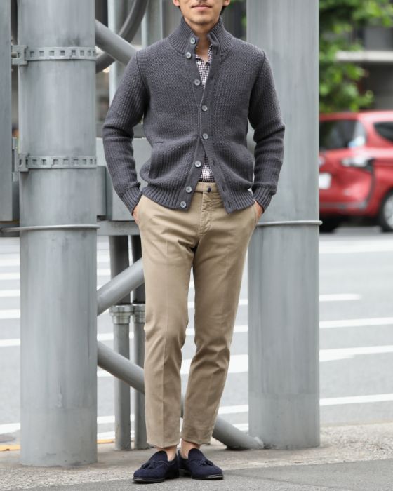 ZANONE（ザノーネ） ワッフル織スタンドカラーボタンカーディガン【CHIOTO】