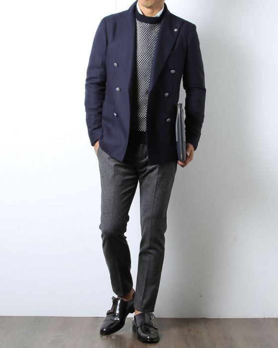 Entre Amis（アントレ・アミ） テーパードウールジャガードチャコールパンツ