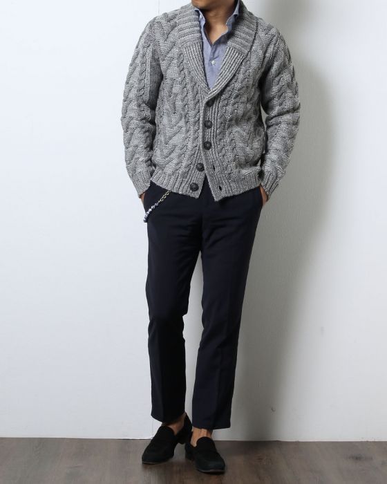 morgano（モルガノ/モルガーノ） アルパカ混ウール ショールカラーニットカーディガン