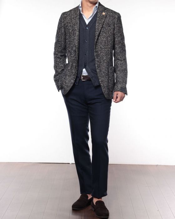 INCOTEX（インコテックス） ウールノープリーツジャガードへリンボンパンツ【1NT035】