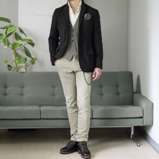 Lardini Reversible Wool Nylon Jacket: Khaki