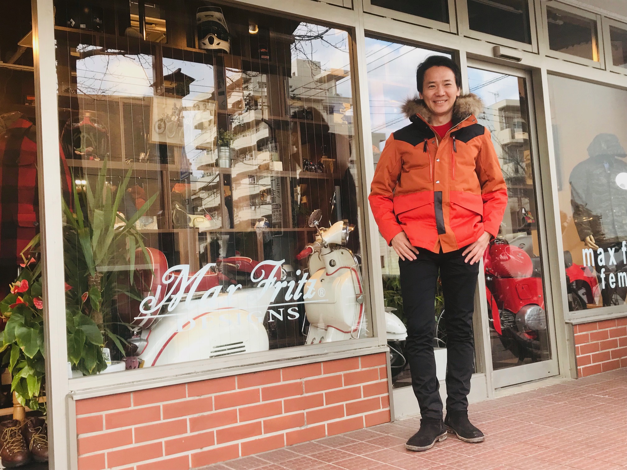 ライダースダウン マックスフリッツ 茶×緑 40 MaxFritz】真冬でも使える超防寒仕様のダウンでシックな大人