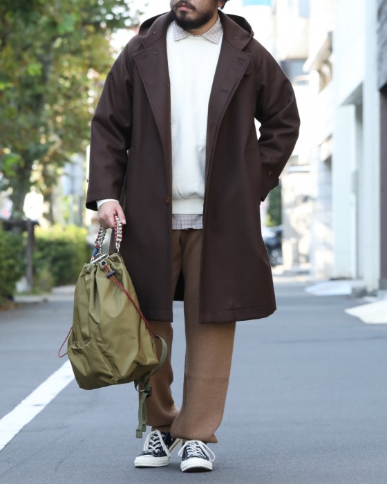 Kaptain Sunshine Light Weight Melton Hooded Coat KS8FCO04: Brown Kaptain Sunshine Light Weight Melton Hooded Coat KS8FCO04: Brown
