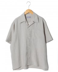 ENCENS(エンソン)ピンチェックリネンオープンカラー半袖シャツ