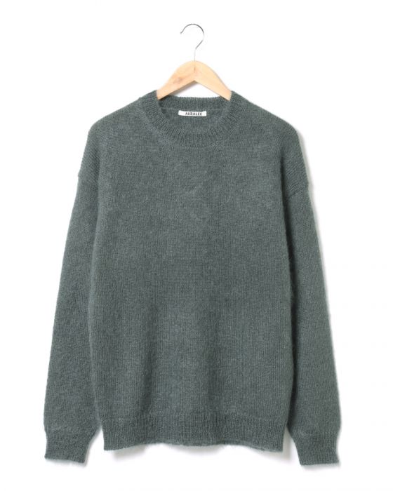 Auralee Super Kid Mohair Knit Pullover A8AP01KM: Blue Green Auralee Super Kid Mohair Knit Pullover A8AP01KM: Blue Green