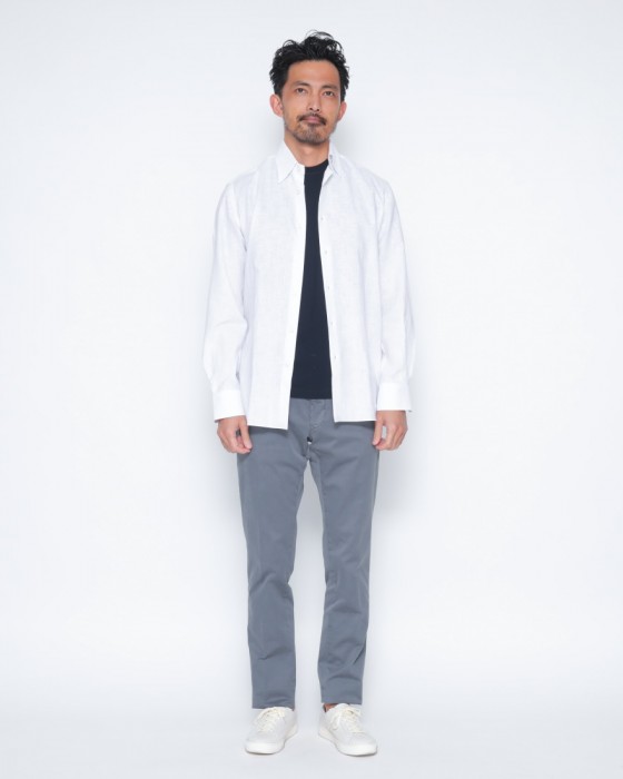BARBAホワイト リネン ワイドカラーシャツ【New Bruno/ DANDYLIFE】16l