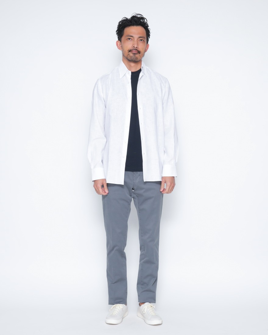 BARBAホワイト リネン ワイドカラーシャツ【New Bruno/ DANDYLIFE】16l