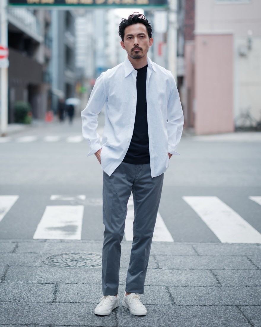 BARBAホワイト リネン ワイドカラーシャツ【New Bruno/ DANDYLIFE】ma