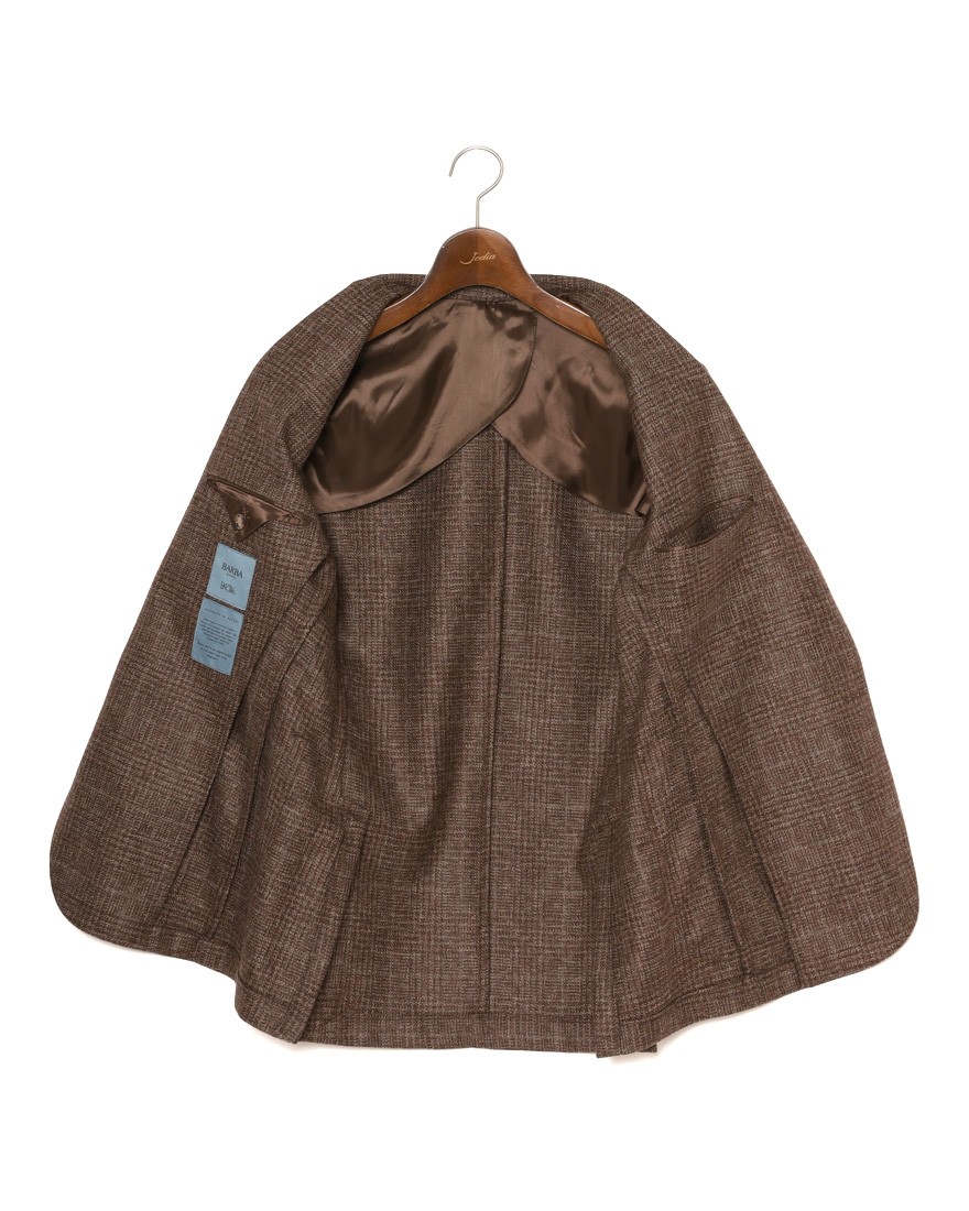 BARBAウールブラウンチェック シングルジャケット【BACTIVE/ビーアクティブ】 12l