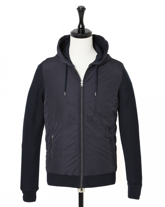 Herno異素材コンビ フーデッドニットブルゾン【Herno】c0