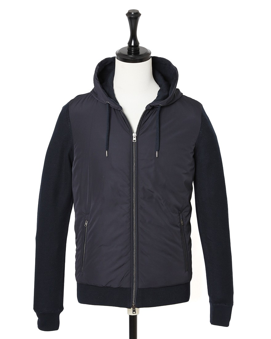 Herno異素材コンビ フーデッドニットブルゾン【Herno】c0