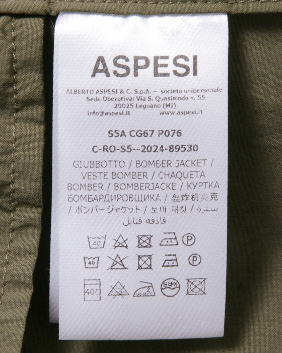 ASPESIコットンナイロン フルジップ シャツブルゾン20l