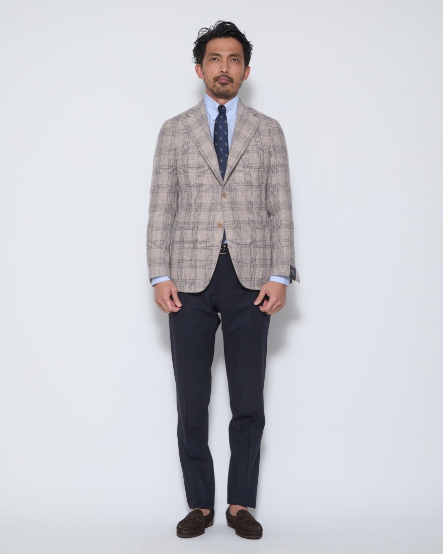 TITO ALLEGRETTOリネンコットン グループドチェック シングル3Bジャケット27l