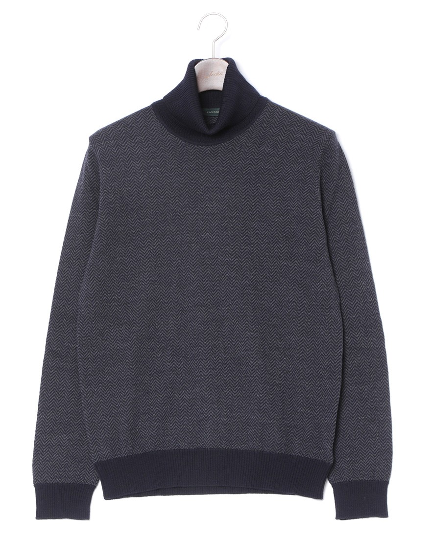 ZANONE14G ヘリンボーンウール タートルネック ニット【SLIM FIT】c0