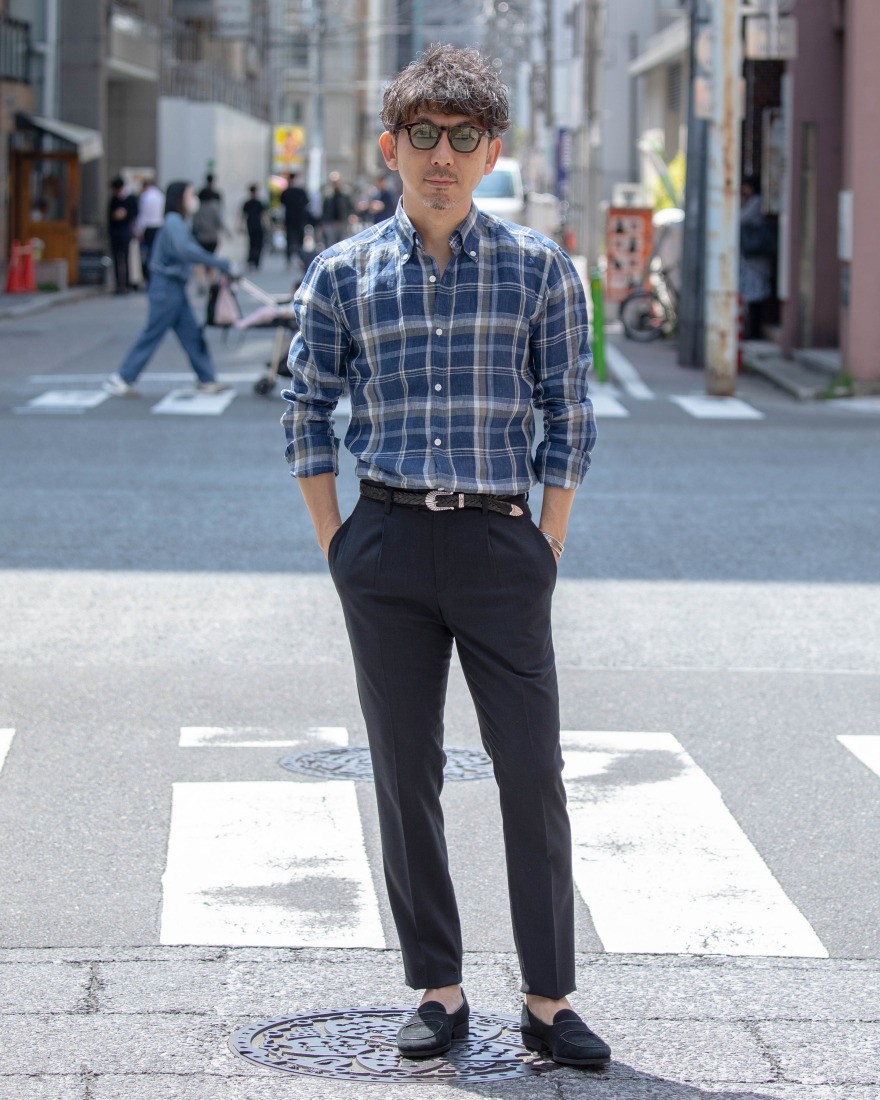 BARBAリネンマドラスチェック ボタンダウンシャツ【DANDY LIFE】ma